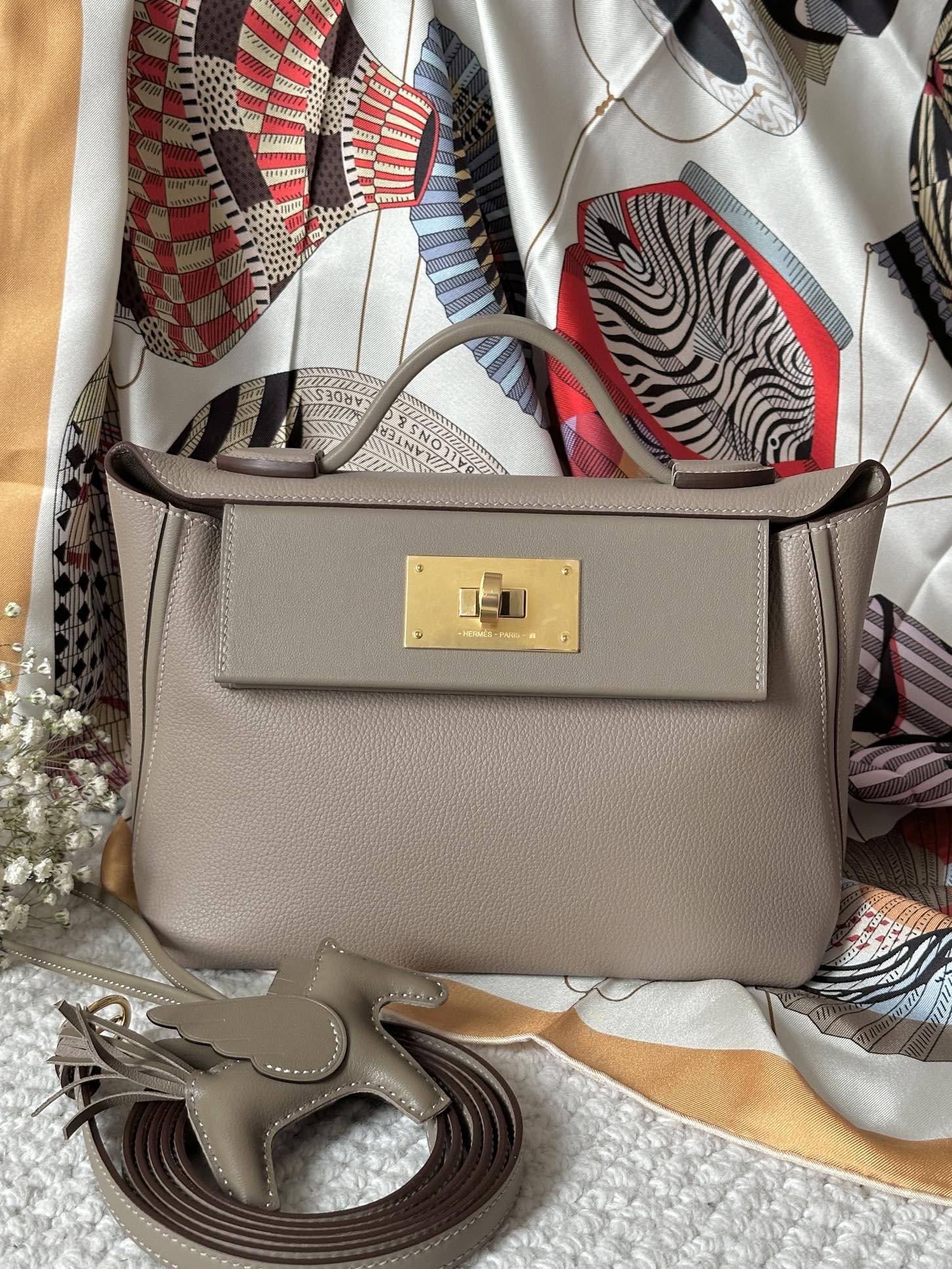 Hermes Kelly Mini 2424 21cm Handbag in Grey Clemence Leather 